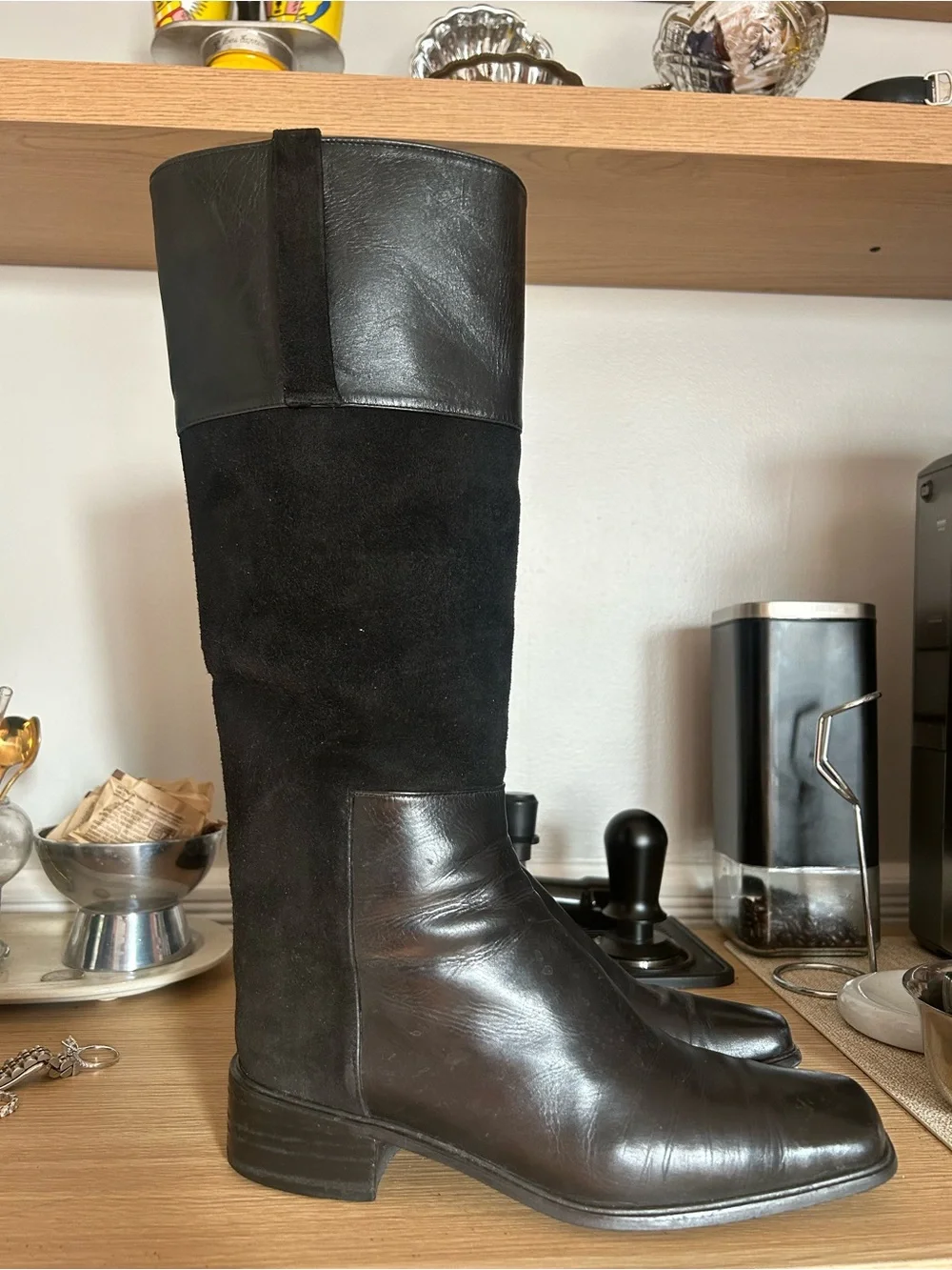 Stuart Weitzman Black Over-the-Knee Leather Suede Boots